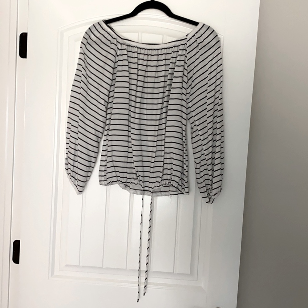 White and Black Striped Off the Shoulder Top
